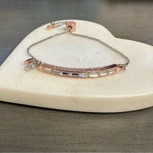 Crystal “shine bright” bolo bracelet, sterling silver/rose gold dipped